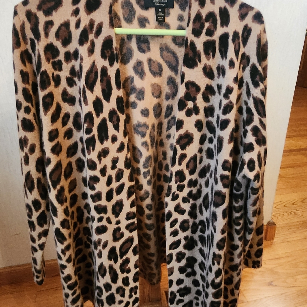 Cashmere cardigan, Charter Club, size XL, leopard print